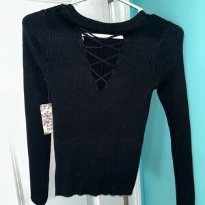 Pink Republic Black Crisscross Knit Top